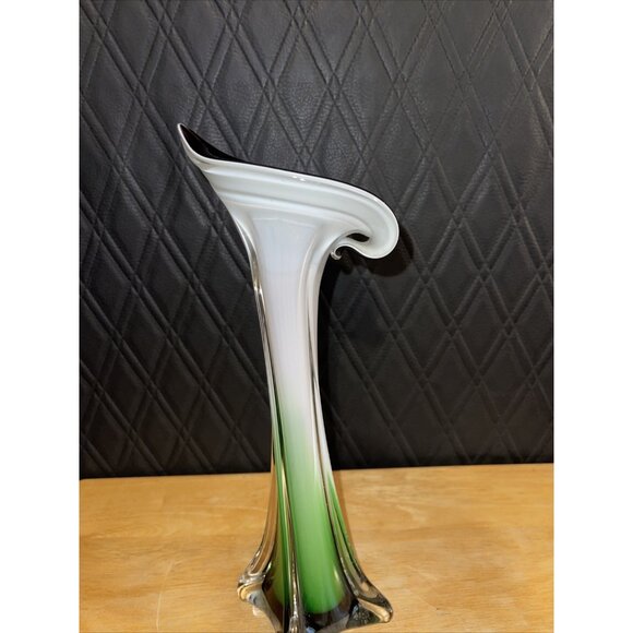 Mid Century Modern Art Glass Swung Vase Green White Purple Ombre Design - Picture 5 of 16